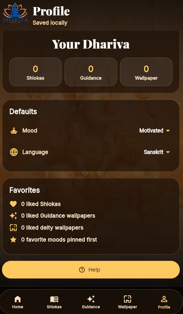 Profile, preferences, and saved favorites in Dhariva Daily